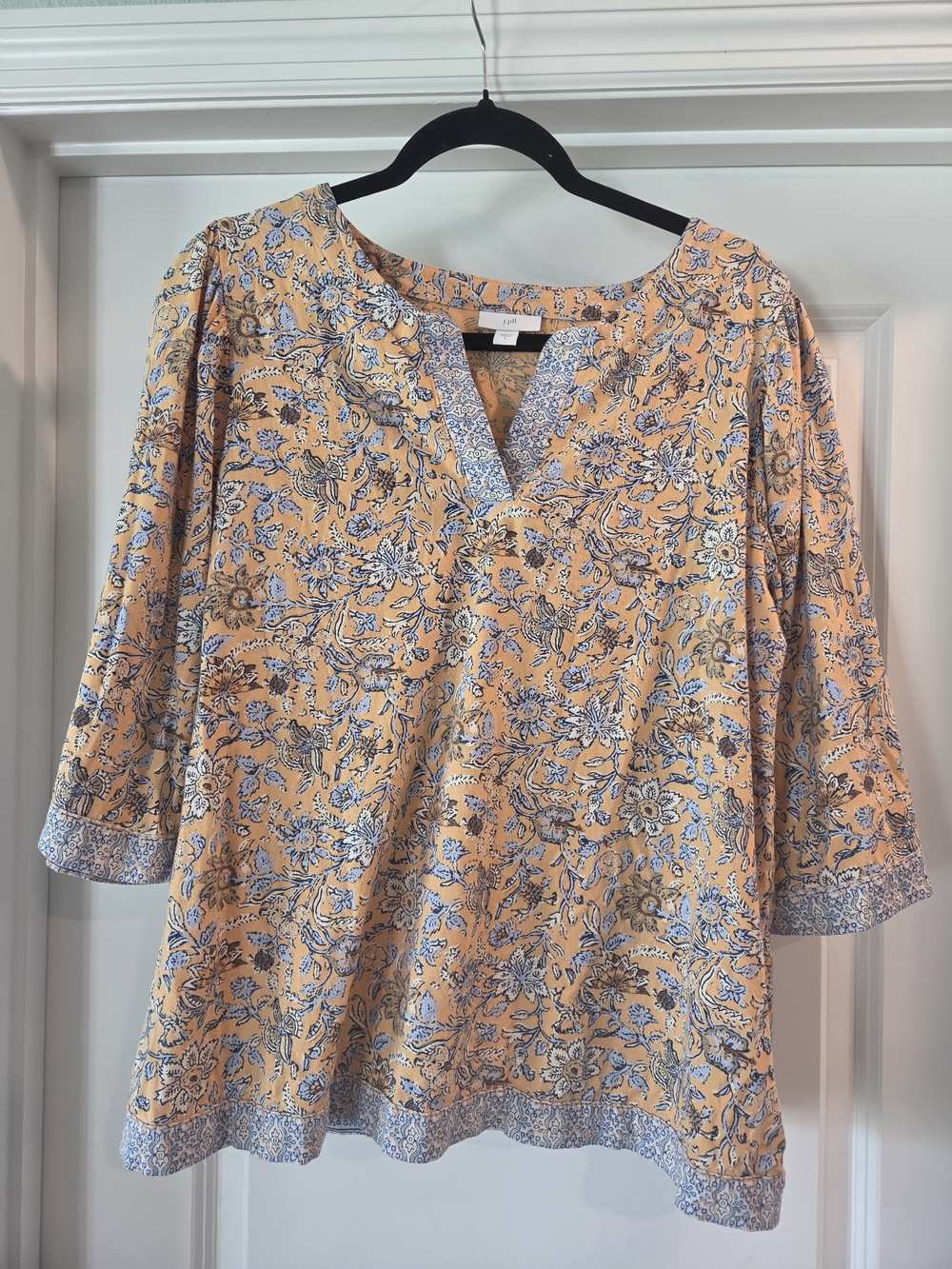 J. Jill Floral Boho Tunic Blouse 3/4 Sleeve Split Neck Relaxed Fit Size Large - Picture 2 of 6